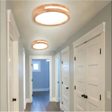 2pcs Plafonnier LED,Moderne Plafonnier en Bois Rond Lampe de Plafond Blanc Froid 4500K Luminaire Plafonnier Intérieur pour (1/4)
