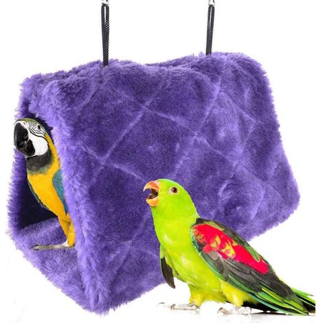 Hamac suspendu en peluche pour perroquets, idéal comme nid douillet en hiver dans la cage des aras, perruches, cacatoès et canaris. (1/4)