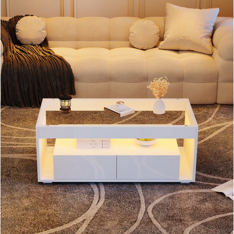 Mesa centro LED con 2 cajones vidrio 100 cm OKMYHOME (1/5)