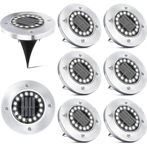 16 lampes solaires LED d'extérieur - 8 projecteurs solaires étanches pour jardin, allée, terrasse, cour ou pelouse encastrée.-AquaForge