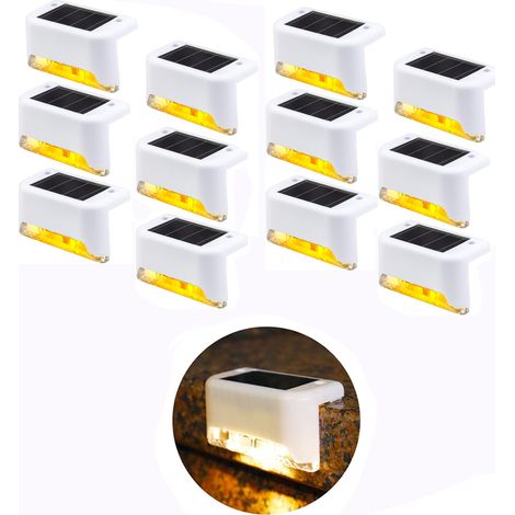 Lampe Clôture Solaire Étanchéité IP65, Lot de 12, Lumière de Pont, for Escalier, Patio, Terrasse, Jardin, Extérieur, Décoration Blanc, Blanc Chaud (1/5)