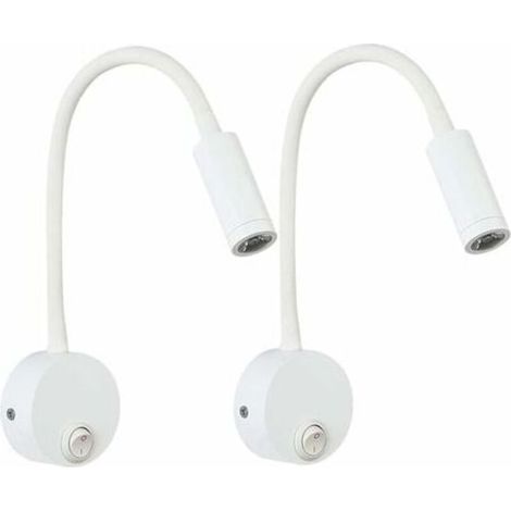 lot de 2 Applique de Lecture Blanc, Lampe Col de Cygne Flexible LED 3W Fixation Liseuse Murale avec interrupteur pour Chambres Salon Intérieur Salon (1/5)