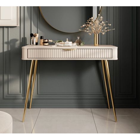 AX LIVING Vespasia kleiner Schminktisch beige 100,2 cm geriffelter