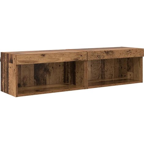 Lot de 2 meubles TV design minimaliste mural 60 x 30 x 30 cm en bois d'ingénierie bois ancien