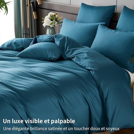 Cotton Satin Duvet Cover 220 x 240 cm Petrol Cotton Satin Bedding Set Silky Breathable Silk Double Bed Linen with Zip and Pillowcases 65 x 65 cm (1/4)
