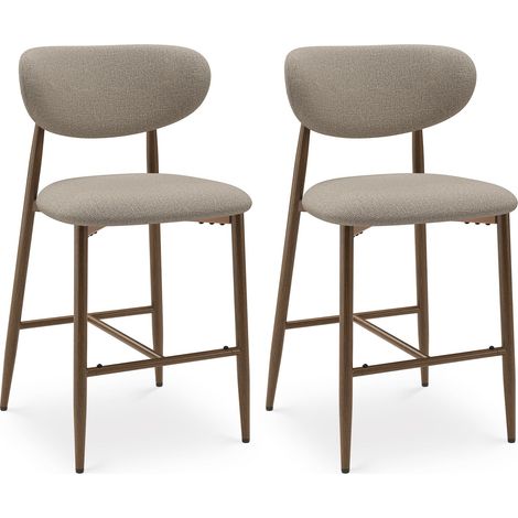 2er-Set moderne Barhocker mit Metallgestell, hoher Rückenlehne und bequemer Stoffpolsterung, für Theke, Kücheninsel oder Esszimmer, Braun (1/5)