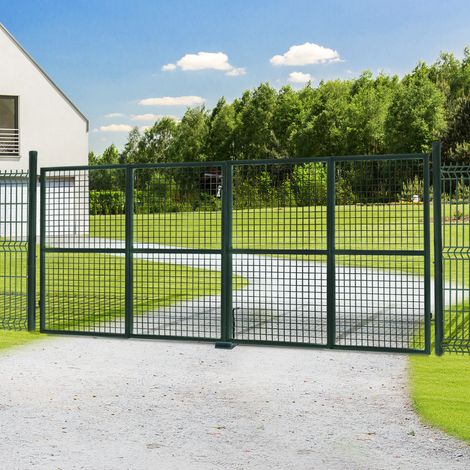 Puerta de acero verde de 315 x 150 cm con cerradura y tirador (1/5)