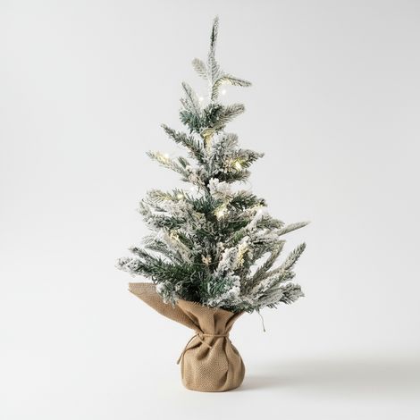 Künstlicher, kleiner, schneebedeckter Weihnachtsbaum (55 cm) mit warmweißen LED-Lichtern, batteriebetrieben (1/5)