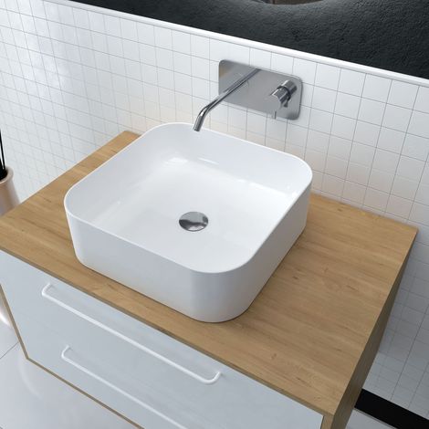 Vasque quadrato bianco in ceramica da installare - 40x40x13.5cm - POP SQUARE ROUNDED