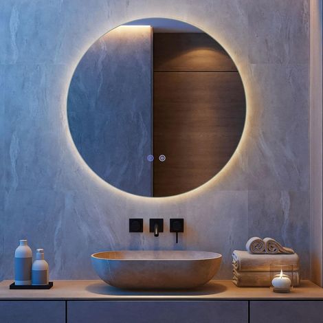 COSTWAY Specchio Rotondo LED da 60 cm, Retroilluminato Morbido,  Anti-Appannamento