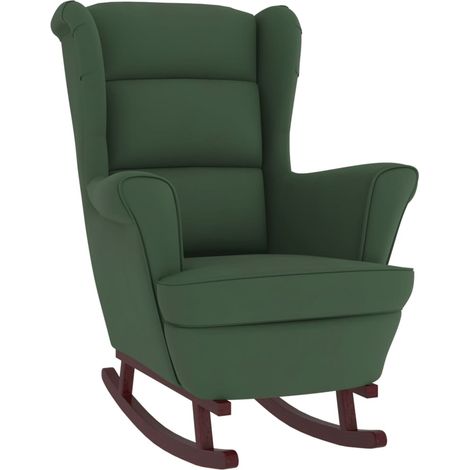 Fauteuil à bascule et pieds en bois d'hévéa en velours vert foncé extra confort DEC029146