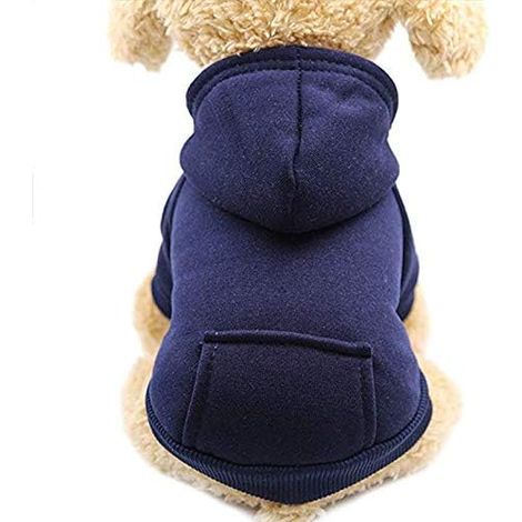 Sweat à capuche chaud en coton de couleur unie automne et hiver pour chien et chat (XS, bleu)