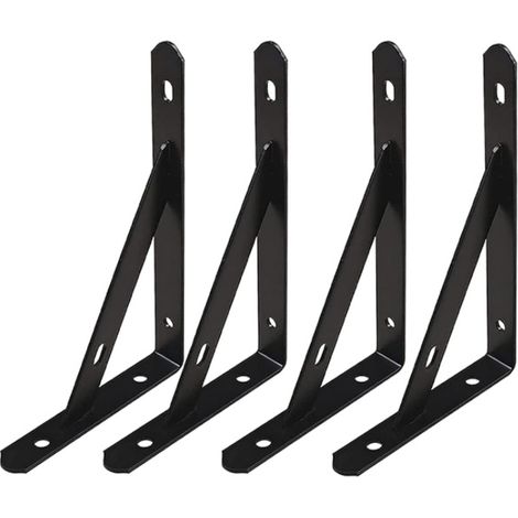 Soporte de pared para estante, soporte triangular para estante de pared, con tornillos, 15 x 9,5 x 1,6 cm, 4 piezas, negro (1/5)