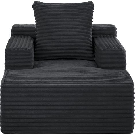 Chaise longue une place large en velours côtelé, mousse haute densité et ressorts ensachés. Sans assemblage, gain de place, charge max 80 kg, pour salon et chambre. (1/5)