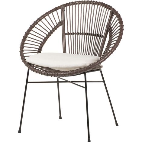 Chaise en rotin et métal avec coussin blanc 72 x 60 x 87 cm (1/2)