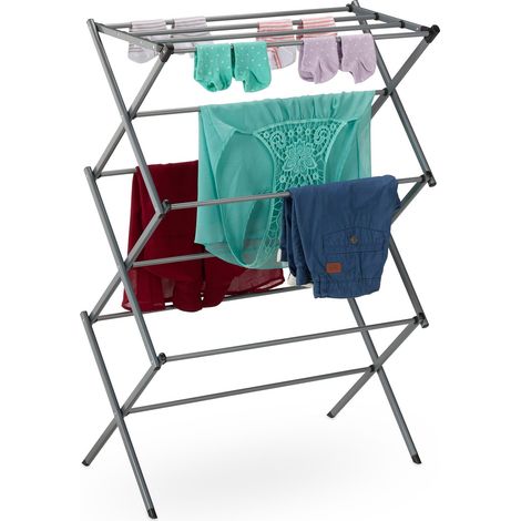 Relaxdays Stendibiancheria Verticale, Stendino Pieghevole Torre con 11 Aste per Vestiti, 105x73x37 cm, Metallo, Argento