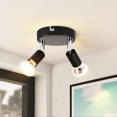 GBLY Deckenstrahler LED Schwarz 2 Flammig - Deckenleuchte Schwenkbar 350° GU10 Rund Metall Deckenspots Innen Deckenlampe Industrial Modern für Schlafzimmer Küche Flur Esszimmer Wohnzimmer