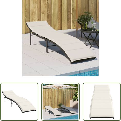 Sonnenliege -  Sonnenliege mit Kissen Schwarz 55x199x50 cm Poly Rattan