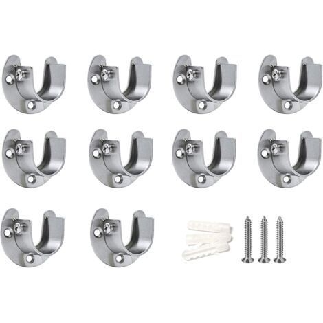 Support de Tringle pour Rideau Supports de Tube de Penderie Acier Inoxydable en Forme U pour Armoire Pilier de Rail Mural Vêtements Soutien pour Penderie Placard (25mm) 10Pcs-Chrom (1/5)