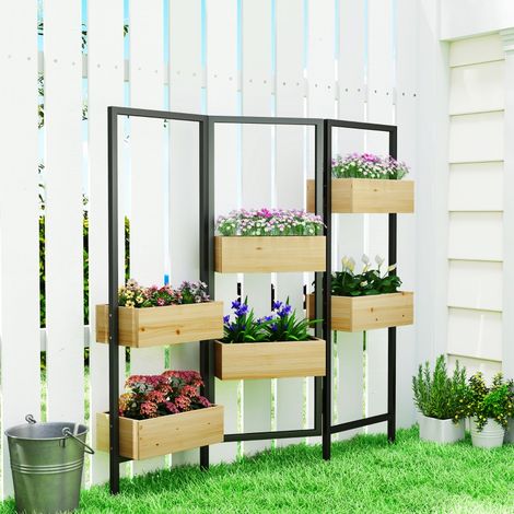Jardinière avec occultation, bac surélevé avec treillis pliable, 6 pots avec trous de drainage, acier (1/5)