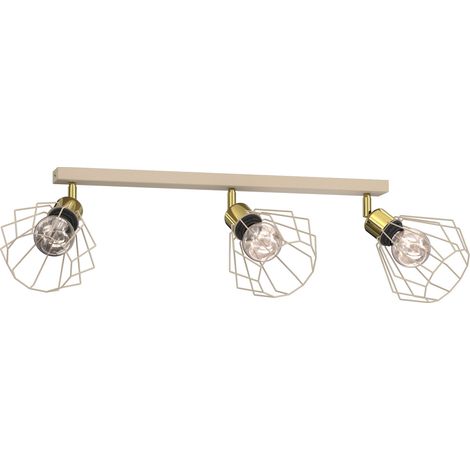 Plafonnier industriel réglable 3 spots filaires E27 métal beige et doré Parkla (1/3)