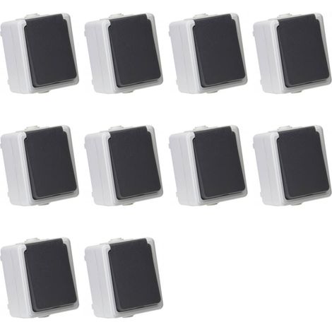 10er Set Feuchtraum Steckdose Serie TAFF Aufputz IP44 250V grau (1/5)