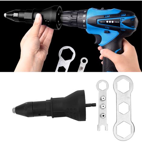Adaptateur pour pistolet à riveter électrique, jeu d'outils à riveter, adaptateur intérieur pour foret à riveter 2,4-4,8 mm (noir) (1/5)