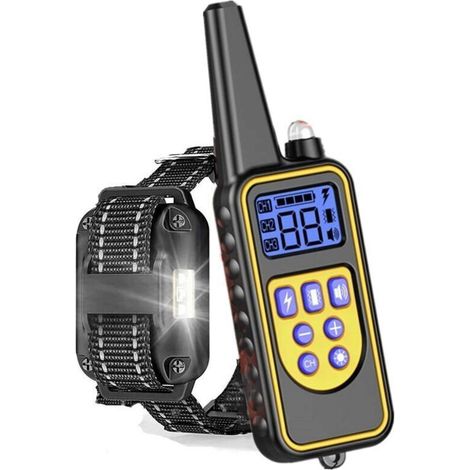 Collier de Dressage pour Chiens Rechargeable, Portée de 1000m, avec Mode Vibration, Son, Choc Statique et Lumière, IPX67 Résistant à L’Eau, Adapté Aux Chiens de Petites et Moyennes Tailles