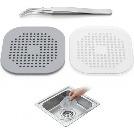 2 PCS Attrape Cheveux Douche,Silicone Filtre Cheveux Douche (Gris, Blanc) (1/5)