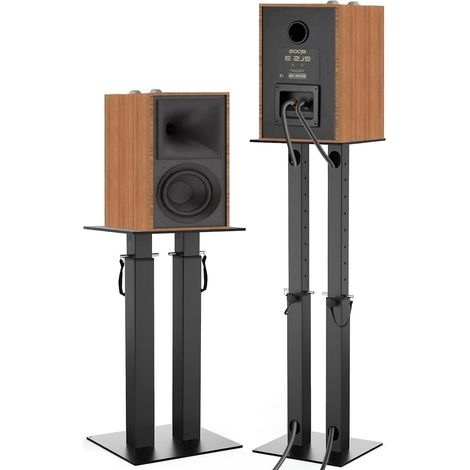 Pieds d'Enceinte Réglable en Hauteur, Lot de 2, Acier au Carbone Supports d'Enceintes Universel, Gestion des Câbles, Pour Enceintes Satellites, Jusqu'à 20KG (1/5)