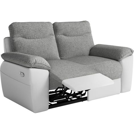 Canapé de relaxation électrique ROSS 2 places en tissu et simili - Blanc/Gris (1/5)
