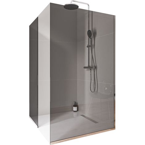 BERNSTEIN - 2 pareti doccia walk-in 140x200cm + 100cm, vetro fumé NANO 10mm, profilo a parete + pavimento ininox cromato - EX102 140 cm, 100 cm, Con profilo a pavimento