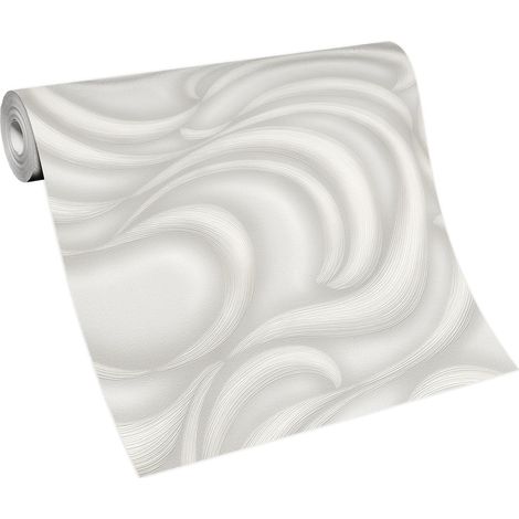 Papier peint gris & blanc à motif graphique | Tapisserie moderne abstraite pour salle à manger | Papier peint gris graphique idéal salon (1/5)