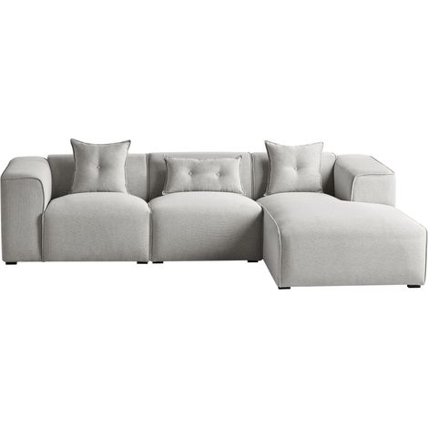 Canapé d'Angle Côté Gauche 3 Places avec Coussins Rembourré en Tissu Gris Clair Dolva (1/5)