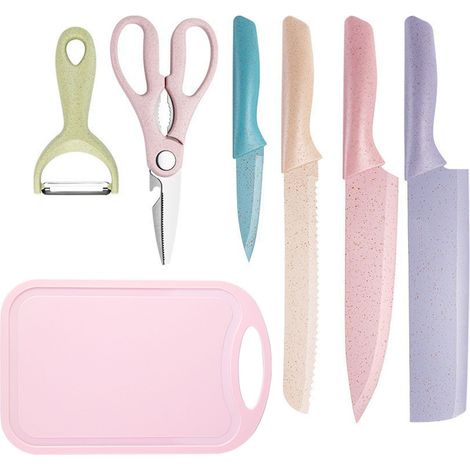 7Pcs Knife Set Incisive Rust Corrosion Resistance Oxidation Surface Color Knife Set with Chopping Board
