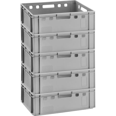 5x Fleischkiste Metzgerkiste E2 60x40x12,5 cm lebensmittelecht - Made in Germany, Stapelkisten Lagerkiste Fleischerkiste in grau (1/5)