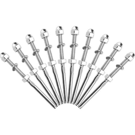 10 Pcs Tendeurs de Câbles Filetés Fendeur Câble Inox Garde Corps Câble Tendu Câble Inox Garde Corps Connecteur de Câble Métallique avec Écrou Joint pour Systèmes Gréement Garde-Corps 1/8 \\ (1/5)
