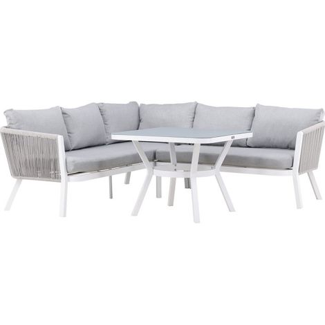 Salon d'Angle de Jardin "Virya" 206cm Blanc & Gris (1/5)