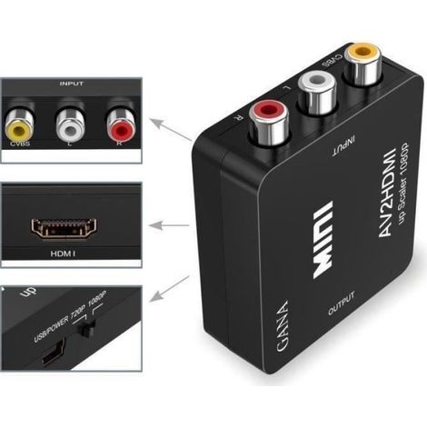 Adaptateur vidéo - COS5059 - RCA vers HDMI - 1080P - Câble USB - Noir (1/3)