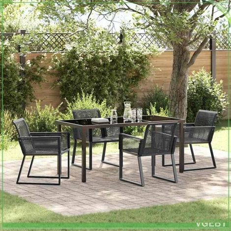 Ensemble de salle à manger jardin - FAFEICY - 5 pcs - Noir - Acier enduit poudre - Résistant UV (1/5)