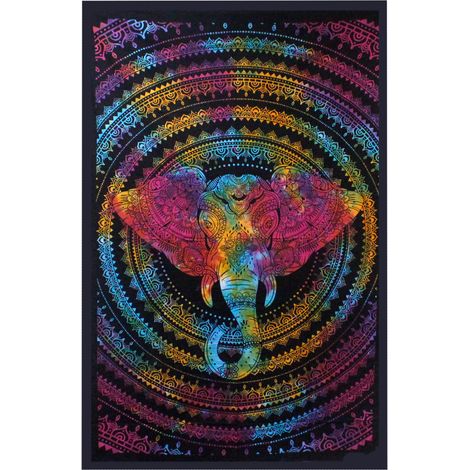 Couvre-lit simple en coton + tenture murale - Tête d'éléphant 130 cm x 200 cm- Vendu par 1 (1/4)