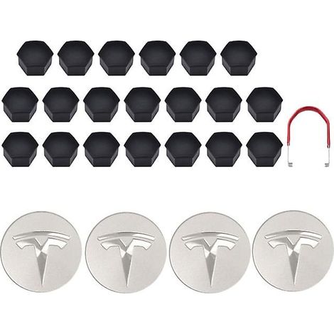 Radkappen- und 20-Muttern-Abdeckungen-Set für Tesla Model 3 YSX, schwarz, rot, weiß und grau, inklusive 4 Radkappen und 20 Muttern-Abdeckungen. (1/5)