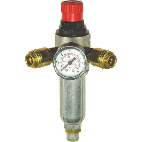 1 - Détendeur - Filtre - Sorties Rapides 3/8" M - Régulation Pression Air Comprimé + Filtration Pour Atelier Et Outillage Pneumatique Gris (1/3)