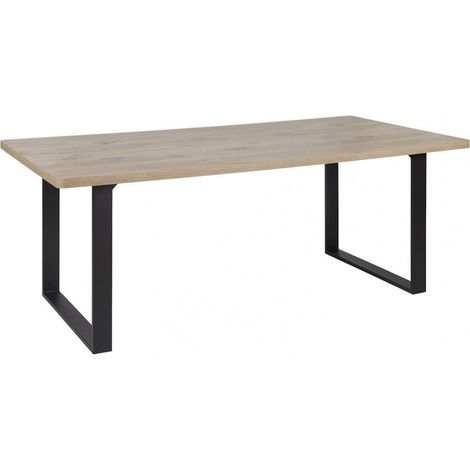 CANYON - Table Repas Coins Arrondis 200cm Aspect Bois Piètement U Métal Noir (1/3)