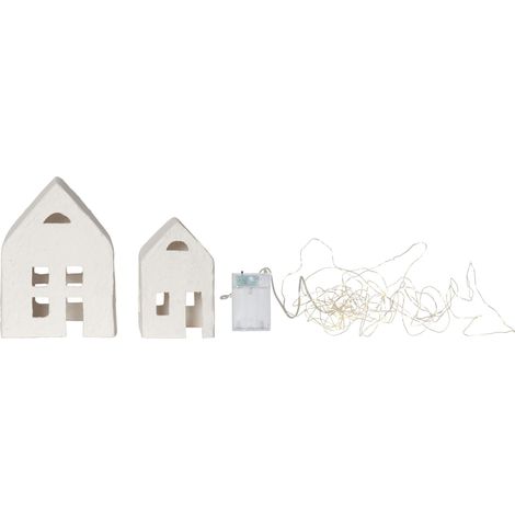 LED Lichthäuser Plain aus Papier 2 Deko-Häuser weiß H 20cm L 140cm (1/4)