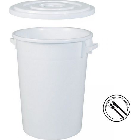 BRB Poubelle en plastique de 100 l avec couvercle, Ø x H 520/415 x 670 mm, blanche, convient à un usage alimentaire