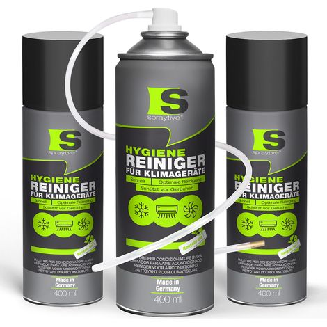 Spraytive 3x 400ml Hygiene Reiniger für Klimageräte - Klimaanlagenreiniger für Auto & Haus, Geruchsentferner Spray, mit Schlauch & Messingdüse (1/5)
