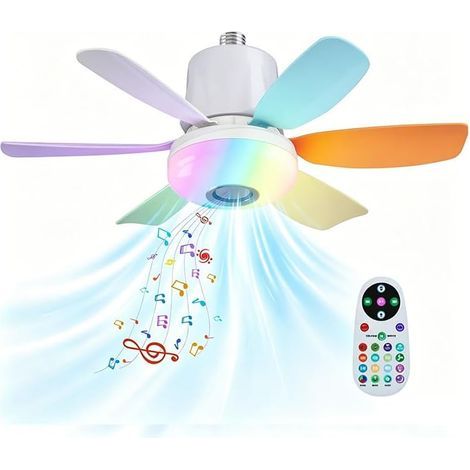 Ventilateurs De Plafond Avec Lampe Intégrée,Led Avec Lumière RGB Dimmable,Ampe Ventilateur Plafond E27 Interface,Télécommande Et Haut-Parleur Bluetooth,3 Vitesses 3 Minuter,Plafonnier Ventilateur (1/5)