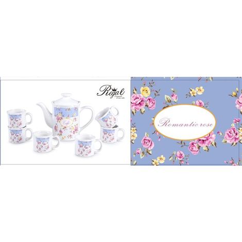 Set 7 Pezzi Tazze Caffe' Caffettiera in Ceramica Decoro Romantic Rose (1/2)