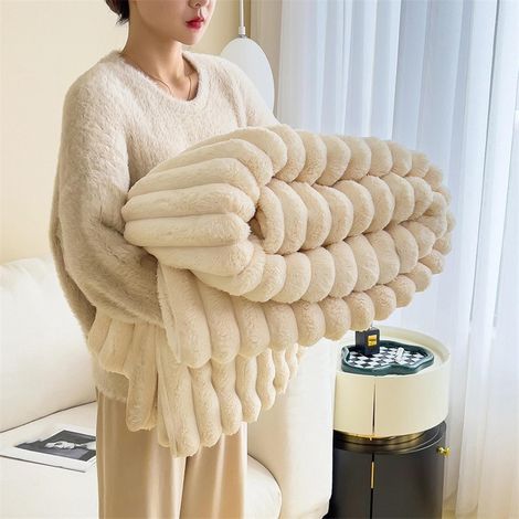 Manta de lana, plaid, manta para sofá, suave y cómoda, de pelo largo, ideal para invierno - Blanca - 100 × 150 cm (1/5)